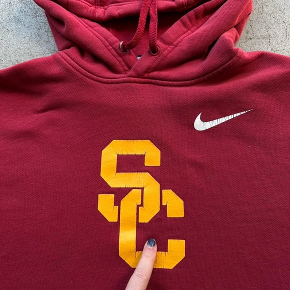 VNTG RED RECYCLED Y2K NIKE DRAWSTRING SOUTHERN CALIFORNIA COLLEGE HOODIE - Picture 2 of 5